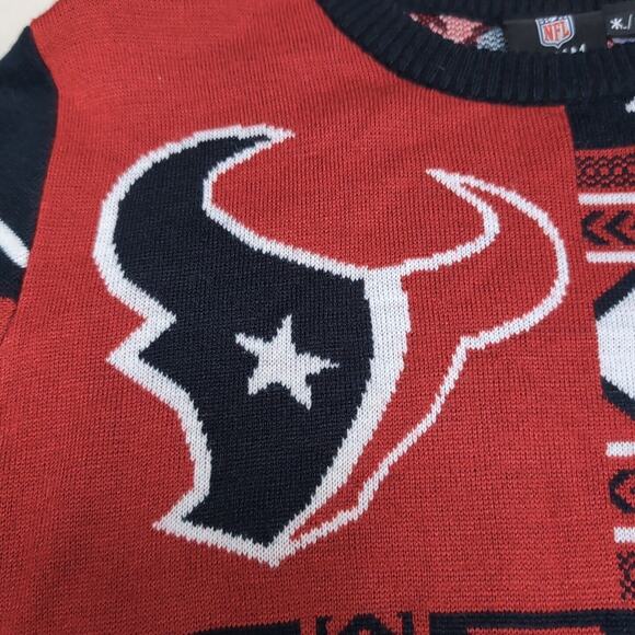 NFL Houston Texans Football Team Ugly Christmas Sweater Men's M Red Black Flaw - Picture 7 of 16